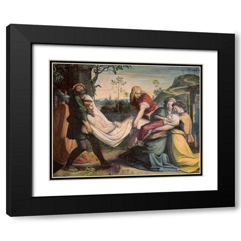 Christ Being Entombed Black Modern Wood Framed Art Print with Double Matting by Von Cornelius, Peter