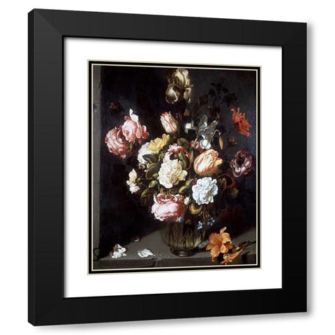 Tulips and Peonies in a Vase Black Modern Wood Framed Art Print with Double Matting by Vosmaer, Jacob Woutersz