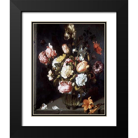 Tulips and Peonies in a Vase Black Modern Wood Framed Art Print with Double Matting by Vosmaer, Jacob Woutersz