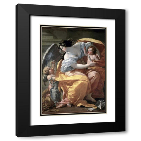 Allegory of Wealth, late 17th C. Black Modern Wood Framed Art Print with Double Matting by Vouet, Simon