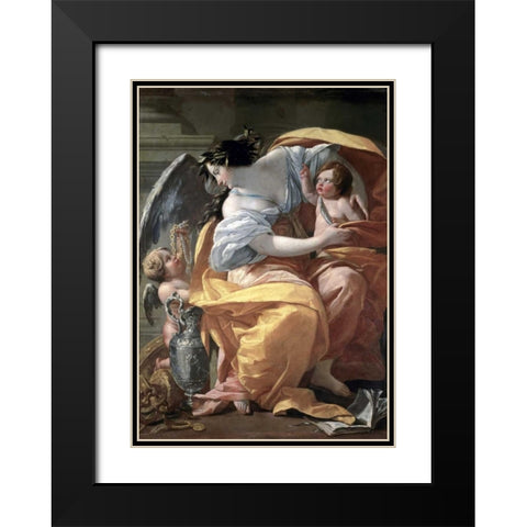 Allegory of Wealth, late 17th C. Black Modern Wood Framed Art Print with Double Matting by Vouet, Simon