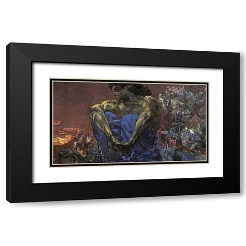 Demon Seated Black Modern Wood Framed Art Print with Double Matting by Vrubel, Mihail Aleksandrovic