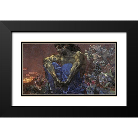 Demon Seated Black Modern Wood Framed Art Print with Double Matting by Vrubel, Mihail Aleksandrovic