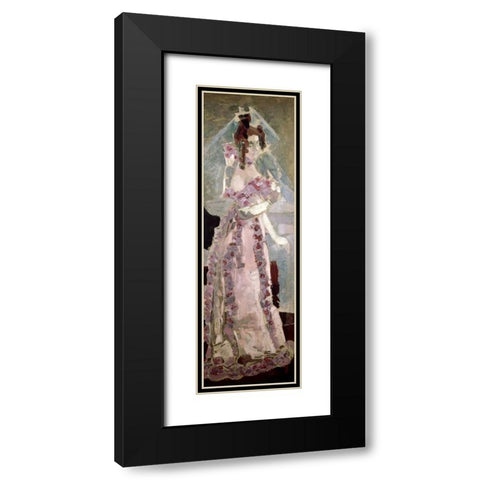 Portrait of a Woman at a Grand Piano Black Modern Wood Framed Art Print with Double Matting by Vrubel, Mihail Aleksandrovic