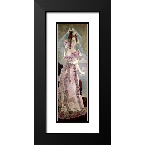 Portrait of a Woman at a Grand Piano Black Modern Wood Framed Art Print with Double Matting by Vrubel, Mihail Aleksandrovic