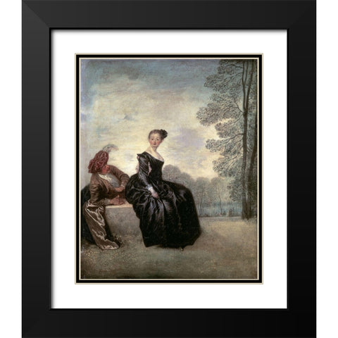 Launisches Madchen Black Modern Wood Framed Art Print with Double Matting by Watteau, Jean-Antoine