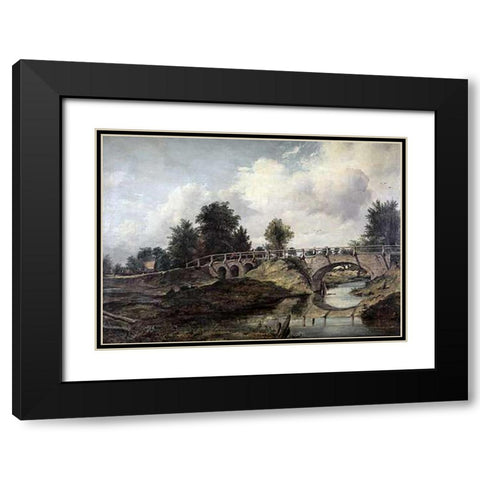 Bridge Over The River Stour Black Modern Wood Framed Art Print with Double Matting by Watts, Frederick William
