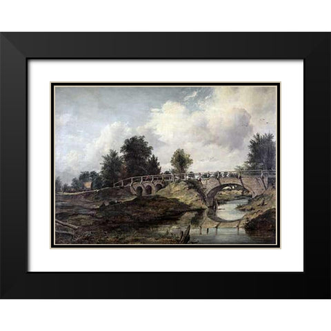 Bridge Over The River Stour Black Modern Wood Framed Art Print with Double Matting by Watts, Frederick William