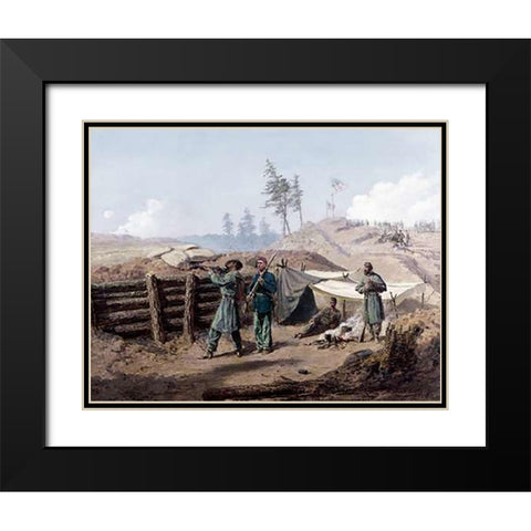 Sharpshooting, Petersburg, Virginia Black Modern Wood Framed Art Print with Double Matting by Waud, Alfred