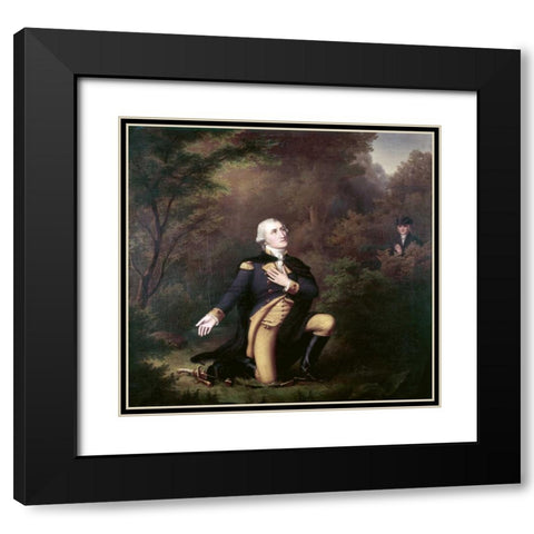 George Washington In Prayer at Valley Forge Black Modern Wood Framed Art Print with Double Matting by Weber, Paul