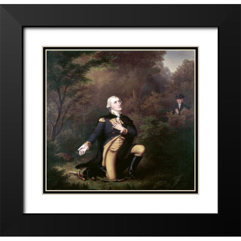George Washington In Prayer at Valley Forge Black Modern Wood Framed Art Print with Double Matting by Weber, Paul