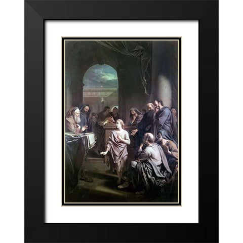 Boy Jesus In Temple Black Modern Wood Framed Art Print with Double Matting by van der Werff, Adriaen