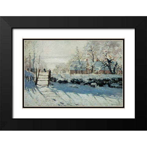 The Magpie Black Modern Wood Framed Art Print with Double Matting by Monet, Claude