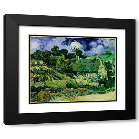 House with Straw Ceiling, Cordeville Black Modern Wood Framed Art Print with Double Matting by Van Gogh, Vincent