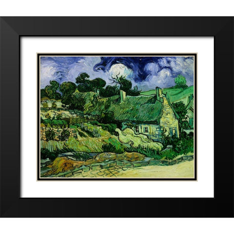 House with Straw Ceiling, Cordeville Black Modern Wood Framed Art Print with Double Matting by Van Gogh, Vincent