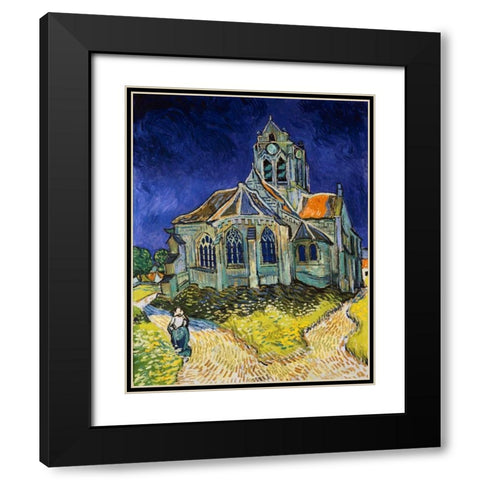 The Church at Auvers Black Modern Wood Framed Art Print with Double Matting by Van Gogh, Vincent