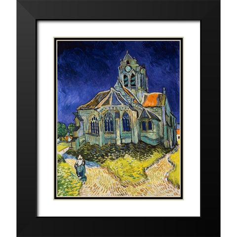 The Church at Auvers Black Modern Wood Framed Art Print with Double Matting by Van Gogh, Vincent