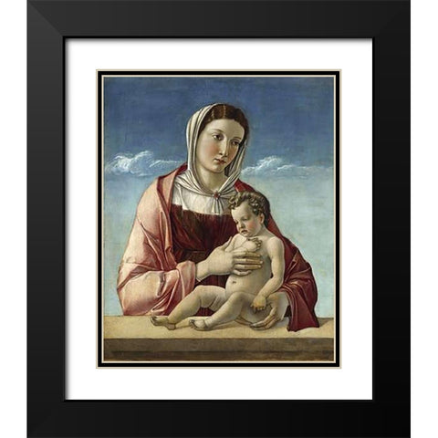 Madonna and Child - Madonna Frizzoni Black Modern Wood Framed Art Print with Double Matting by Bellini, Giovanni