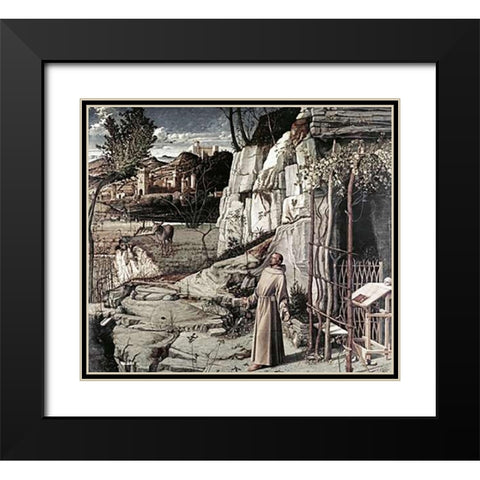Saint Francis in Ecstasy Black Modern Wood Framed Art Print with Double Matting by Bellini, Giovanni