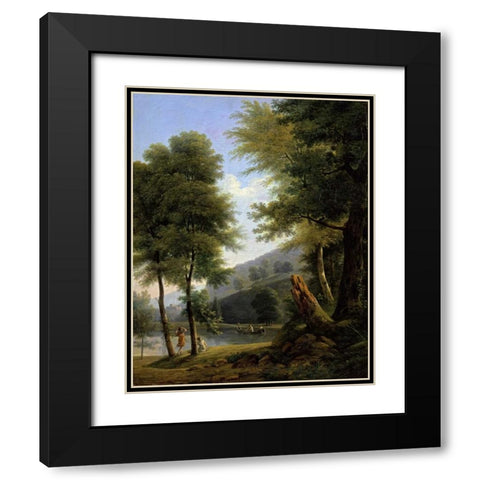Idyllic Landscape - Paysage Idyllique Black Modern Wood Framed Art Print with Double Matting by Bertin, Francois Edouard