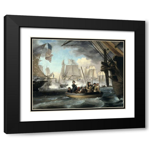 Commodore Perry Leaving the Lawrence for the Niagara Black Modern Wood Framed Art Print with Double Matting by Birch, Thomas