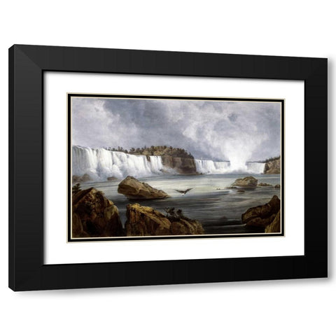 Niagara Falls Illustration in Wied-Neuwied Black Modern Wood Framed Art Print with Double Matting by Bodmer, Karl