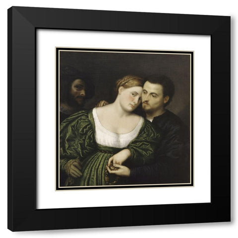 The Venetian Lovers Black Modern Wood Framed Art Print with Double Matting by Bordone, Paris