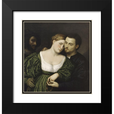 The Venetian Lovers Black Modern Wood Framed Art Print with Double Matting by Bordone, Paris
