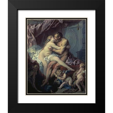 Hercules and Omphale Black Modern Wood Framed Art Print with Double Matting by Boucher, Francois