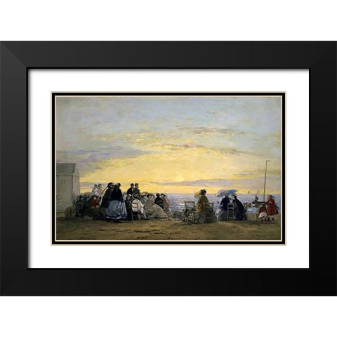 On the Beach, Sunset Black Modern Wood Framed Art Print with Double Matting by Boudin, Eugene