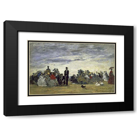 The Beach at Trouville Black Modern Wood Framed Art Print with Double Matting by Boudin, Eugene