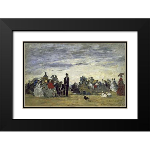 The Beach at Trouville Black Modern Wood Framed Art Print with Double Matting by Boudin, Eugene