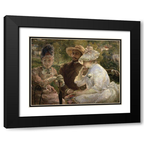 On the Terrace at Sevres Black Modern Wood Framed Art Print with Double Matting by Bracquemond, Marie