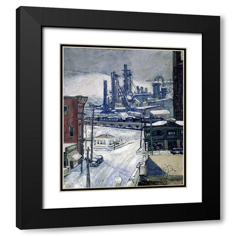 Blast Furnaces in Winter Black Modern Wood Framed Art Print with Double Matting by Brennan, H.J