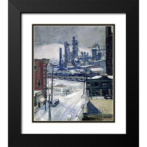 Blast Furnaces in Winter Black Modern Wood Framed Art Print with Double Matting by Brennan, H.J