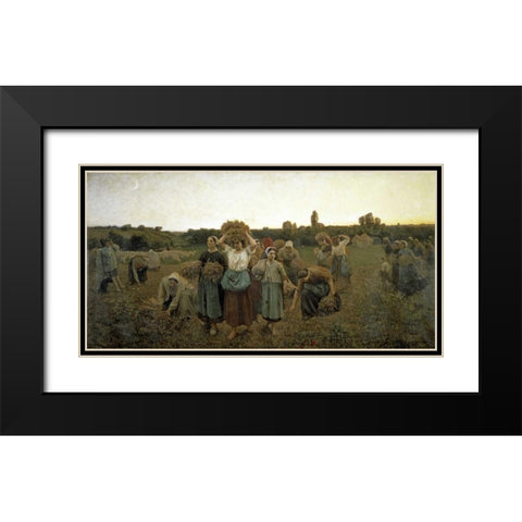 The Recall of the Gleaners Black Modern Wood Framed Art Print with Double Matting by Breton, Jules Adolphe