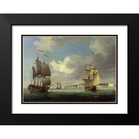 Shipping Off the South Coast of England Black Modern Wood Framed Art Print with Double Matting by Brooking, Charles
