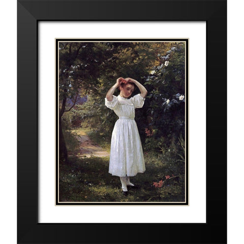 The Flower Girl Black Modern Wood Framed Art Print with Double Matting by Brown, John George