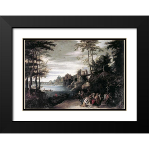 Christ and the Canaanite Woman Black Modern Wood Framed Art Print with Double Matting by Jan Brueghel the Elder