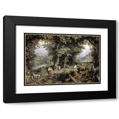 Land of Paradise Black Modern Wood Framed Art Print with Double Matting by Brueghel, Jan