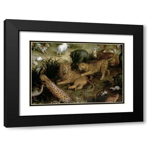 The Land of Paradise - Detail Black Modern Wood Framed Art Print with Double Matting by Jan Brueghel the Elder