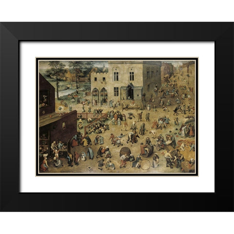 Childrens Games Black Modern Wood Framed Art Print with Double Matting by Bruegel the Elder, Pieter