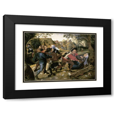 The Card-Players Black Modern Wood Framed Art Print with Double Matting by Bruegel, Pieter the Elder