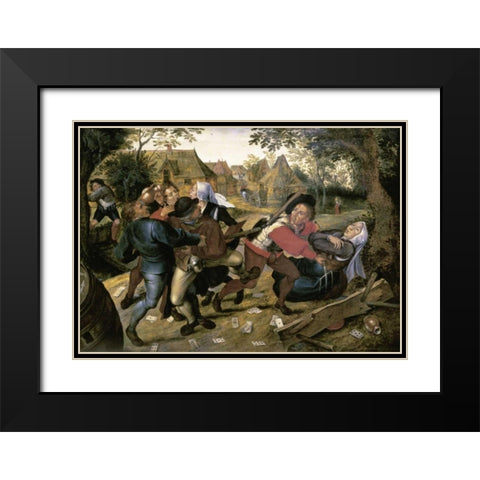 The Card-Players Black Modern Wood Framed Art Print with Double Matting by Bruegel, Pieter the Elder