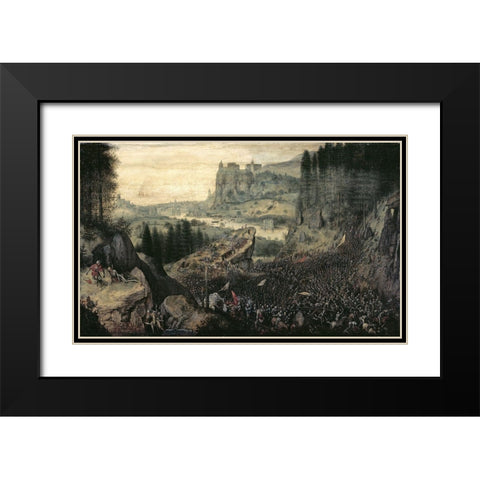The Suicide of Saul Black Modern Wood Framed Art Print with Double Matting by Bruegel the Elder, Pieter