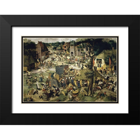 Village Celebration (I) Black Modern Wood Framed Art Print with Double Matting by Bruegel the Elder, Pieter