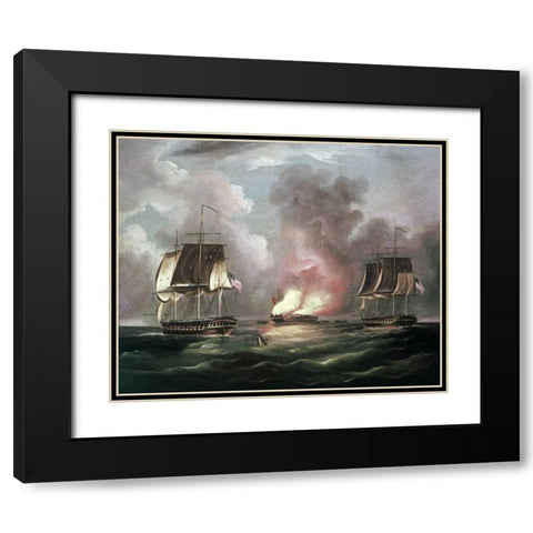 Bonne Homme Richard vs. The Serapis Black Modern Wood Framed Art Print with Double Matting by Butterworth, Thomas