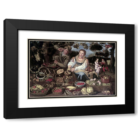 A Fruit Cuisine and Vegetable Cuisine Stall in an Orchard Black Modern Wood Framed Art Print with Double Matting by Campi, Vincenzo