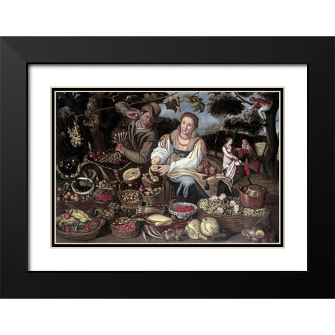 A Fruit Cuisine and Vegetable Cuisine Stall in an Orchard Black Modern Wood Framed Art Print with Double Matting by Campi, Vincenzo