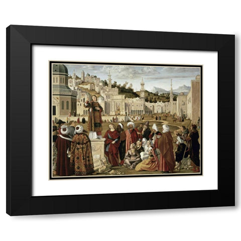 St. Stephen Preaching at Jerusalem Black Modern Wood Framed Art Print with Double Matting by Carpaccio, Vittore